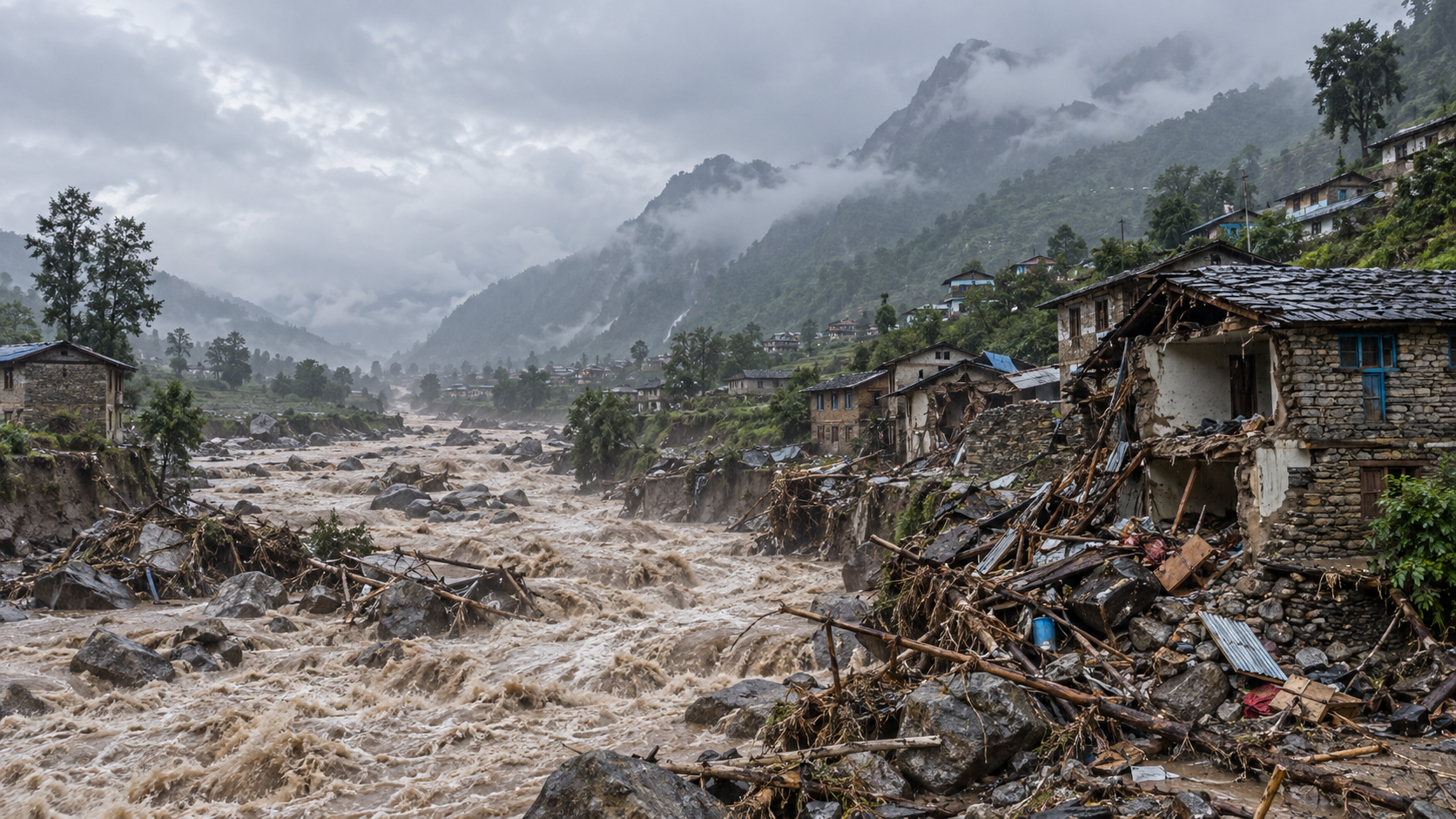 Banjir Bandang Nepal Hancurkan Sejumlah Rumah