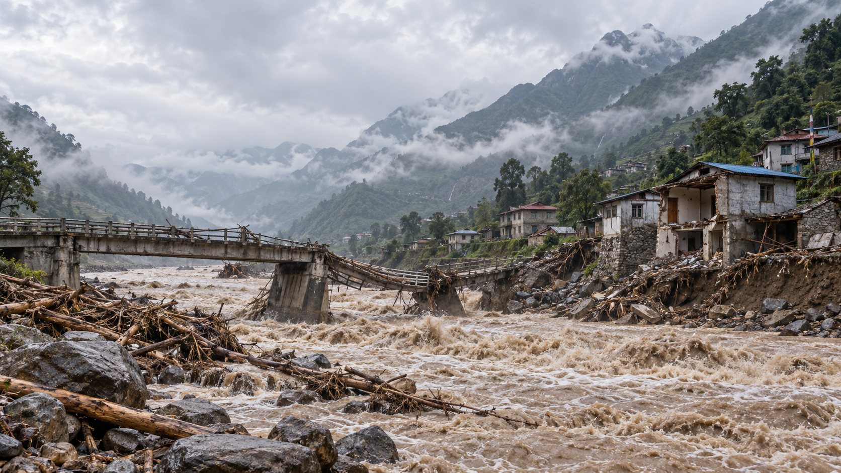 Banjir Bandang Terjang Nepal, Rumah dan Jembatan Rusak