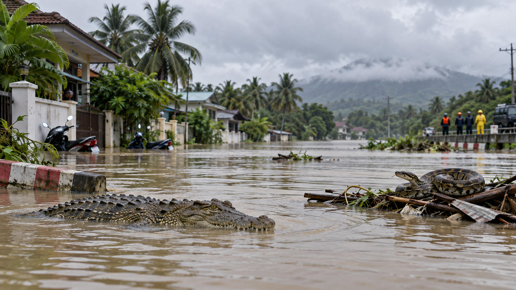 Banjir Thailand Picu Kemunculan Ular dan Buaya Besar