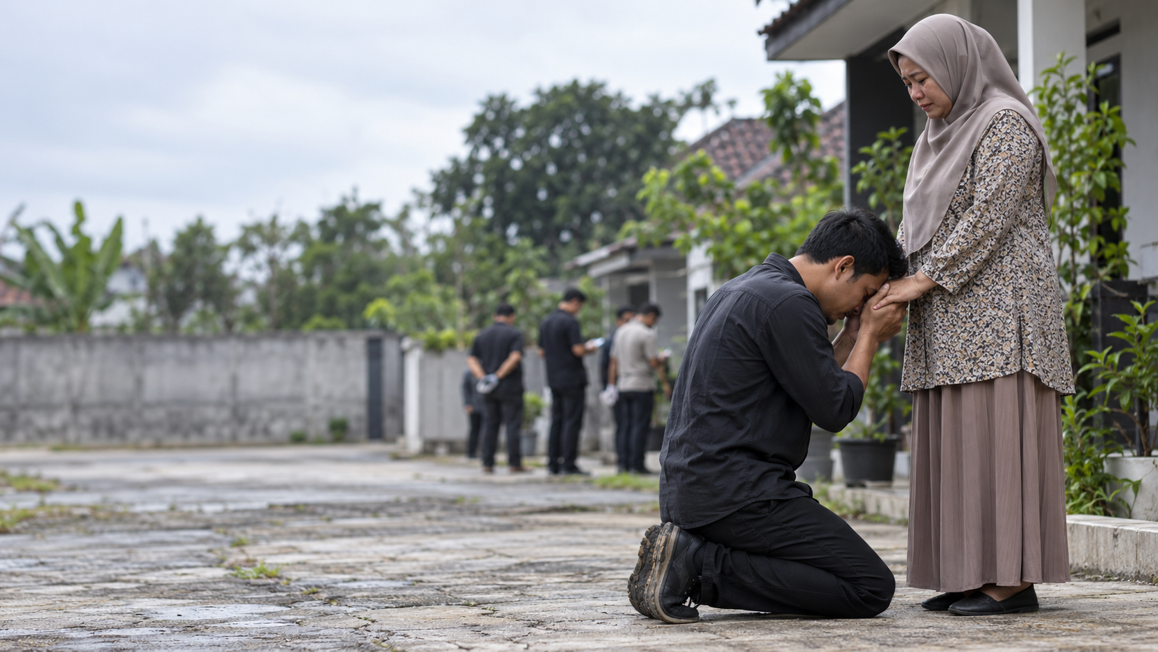 Dwi Bagus Bersimpuh kepada Istri Usai Rekonstruksi