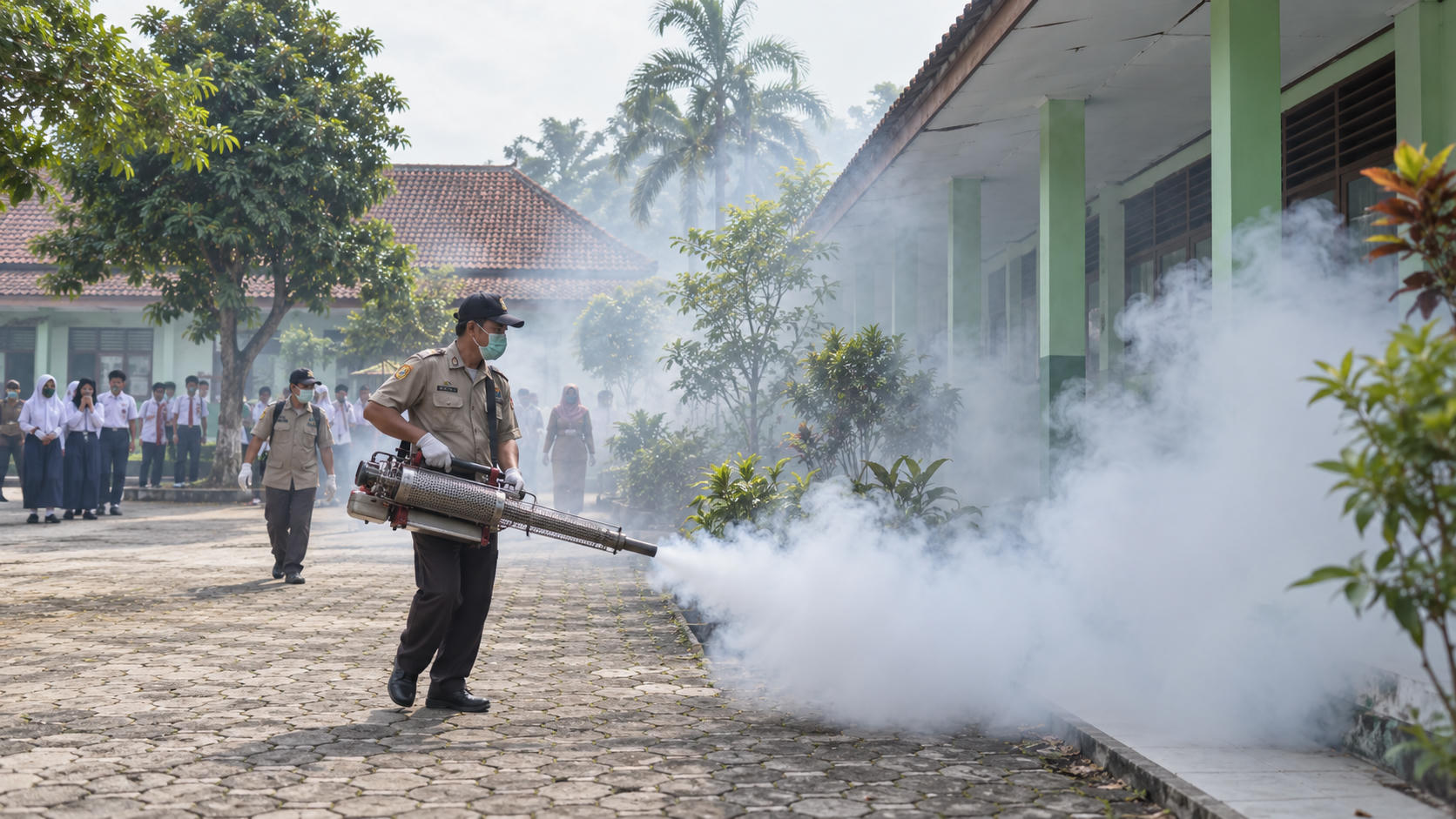 Fogging Puskesmas Sananwetan di SMP Muhammadiyah 1 Blitar