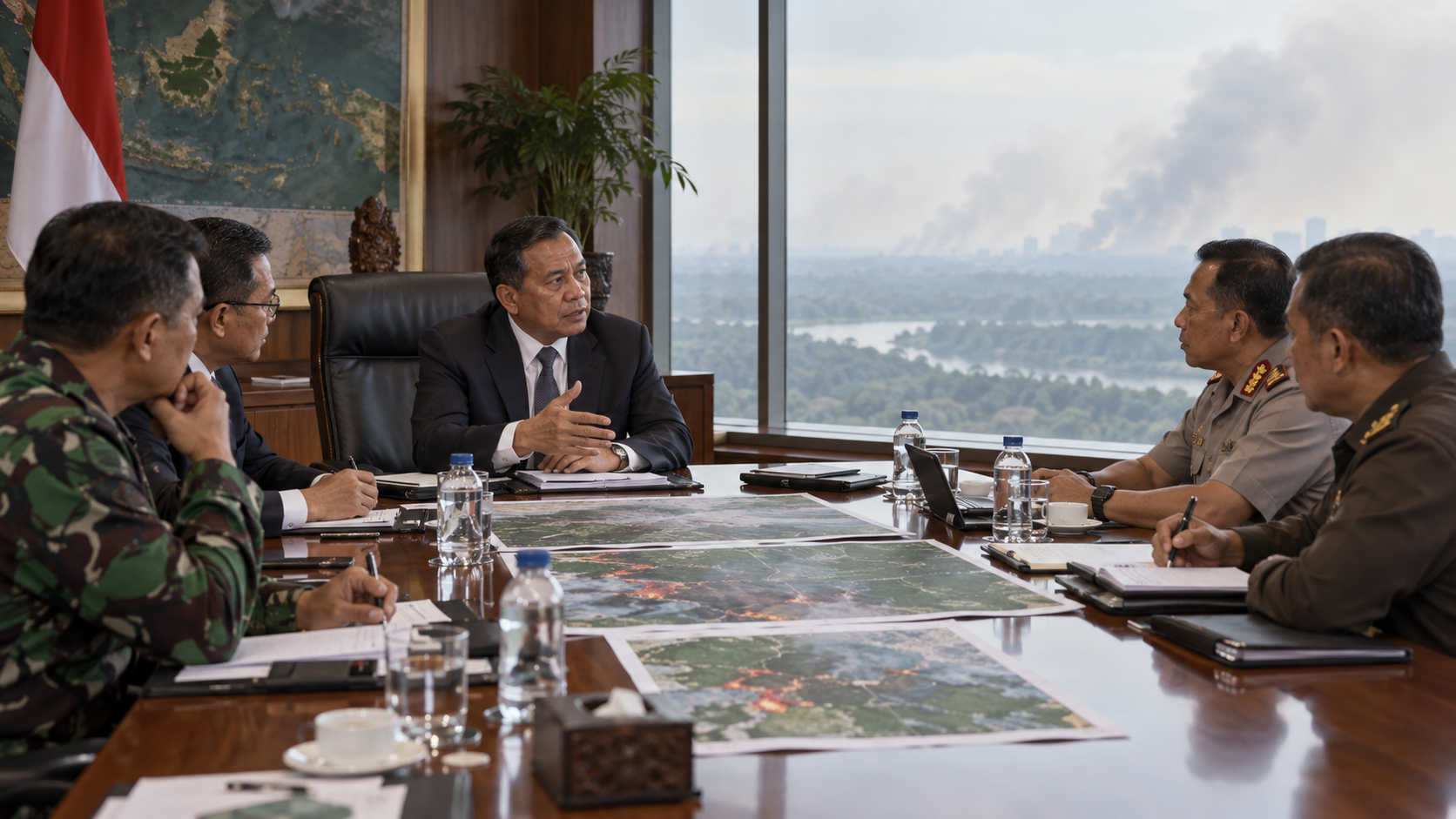 Prabowo Bahas Karhutla dengan Menko Polkam dan Kapolri
