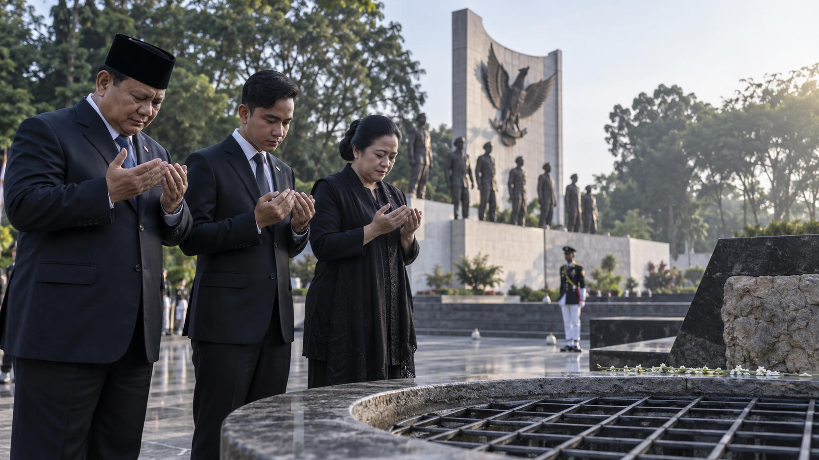 Prabowo, Gibran, dan Puan Berdoa di Lubang Buaya